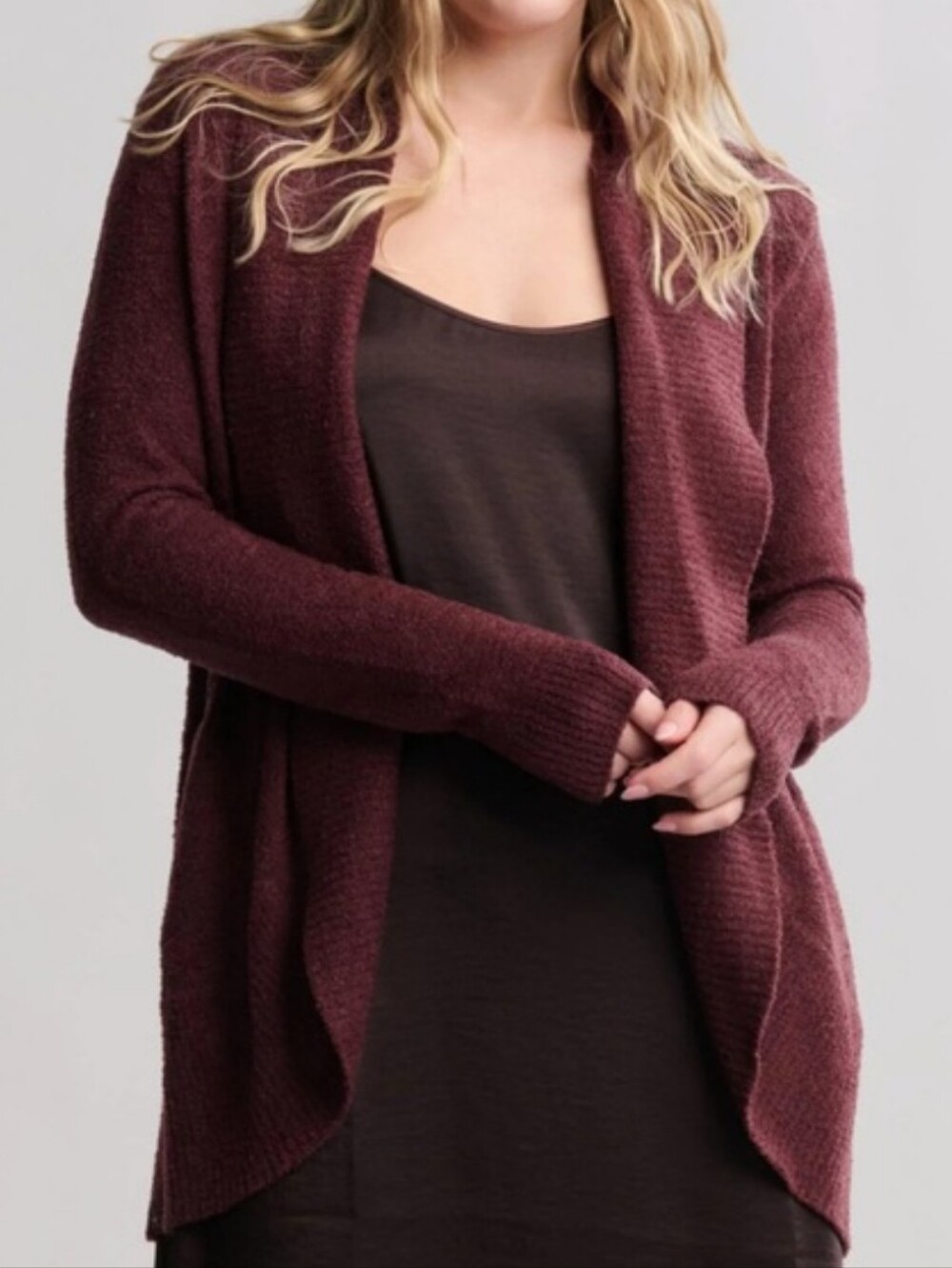 Barefoot Dreams Open-Front Cozy Cardigan - Plum/Mauve